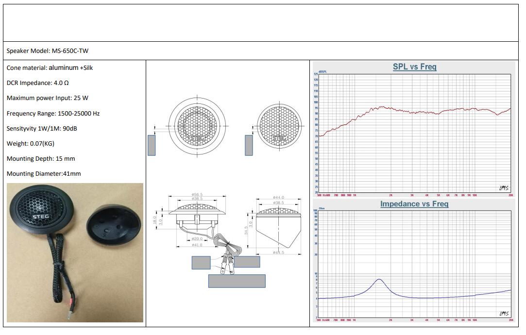 MS650c 高音喇叭参数